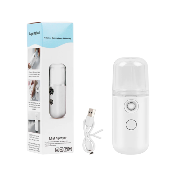 Nano nebulizzatore per il viso 30 ml Nebulizzatore idratante portatile con ricarica USB Spray compatto per il viso per rinfrescare e prendersi cura della pelle bianco