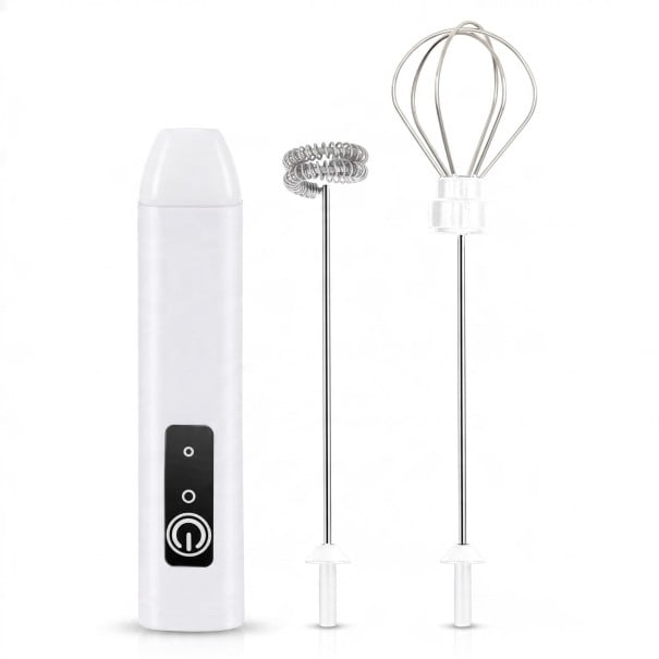 Napăcător electric de lapte și mixer 2 în 1 Spirală și tel 3 viteze Încărcare USB-C Oțel inoxidabil Pentru cafea și ouă alb