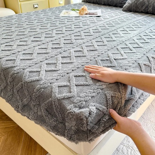 Napínací elastické flanelové prostěradlo 90 × 220 cm, Hladké měkké teplé prostěradlo, drží na místě, vzor se čtverci a vlnami šedá