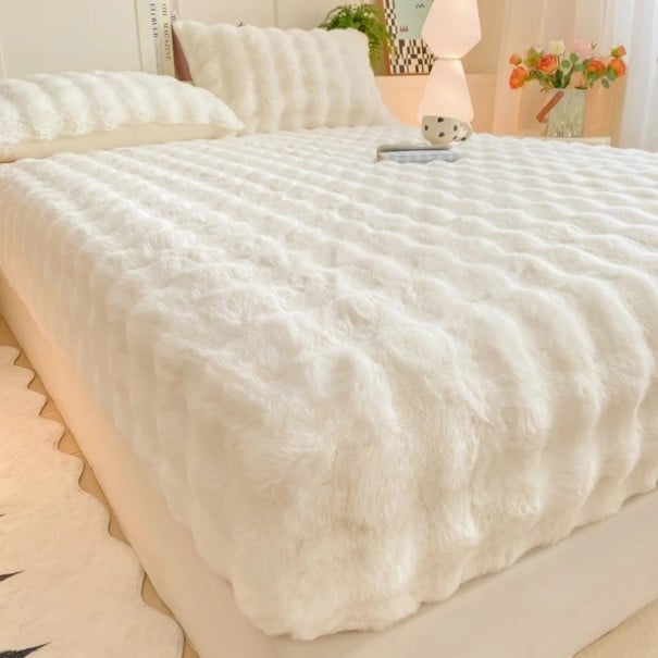 Napínací elastické prostěradlo 120 × 220 cm s dlouhým chlupem, Hladké měkké teplé prostěradlo, drží na místě krémová
