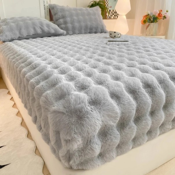 Napínací elastické prostěradlo 90 × 220 cm s dlouhým chlupem, Hladké měkké teplé prostěradlo, drží na místě šedá