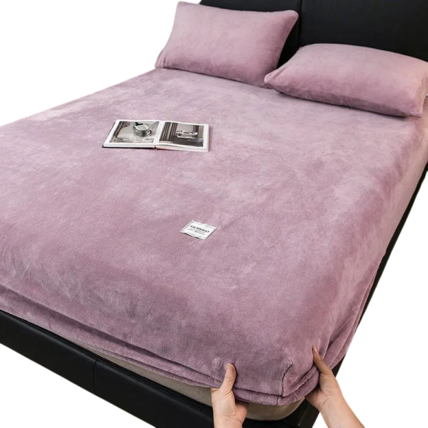 Napínací plyšové prostěradlo 150 × 200 × 25 cm Teplé zimní prostěradlo na matraci Měkký korálový fleece Elastické s gumou po obvodu fialová