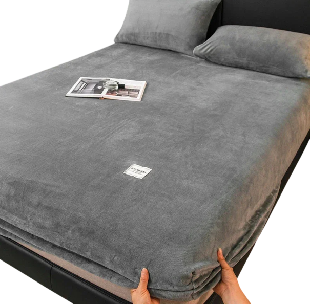 Napínací plyšové prostěradlo 150 × 200 × 25 cm Teplé zimní prostěradlo na matraci Měkký korálový fleece Elastické s gumou po obvodu šedá