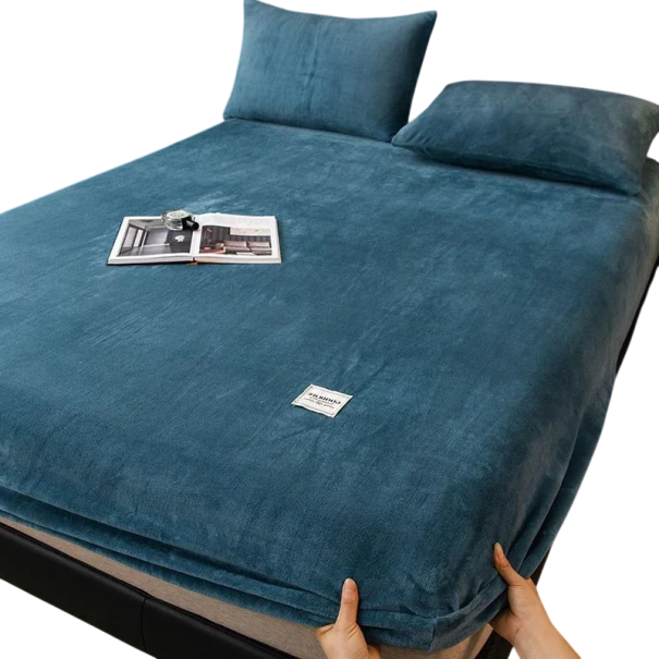Napínací plyšové prostěradlo 180 × 200 × 25 cm Teplé zimní prostěradlo na matraci Měkký korálový fleece Elastické s gumou po obvodu modrá
