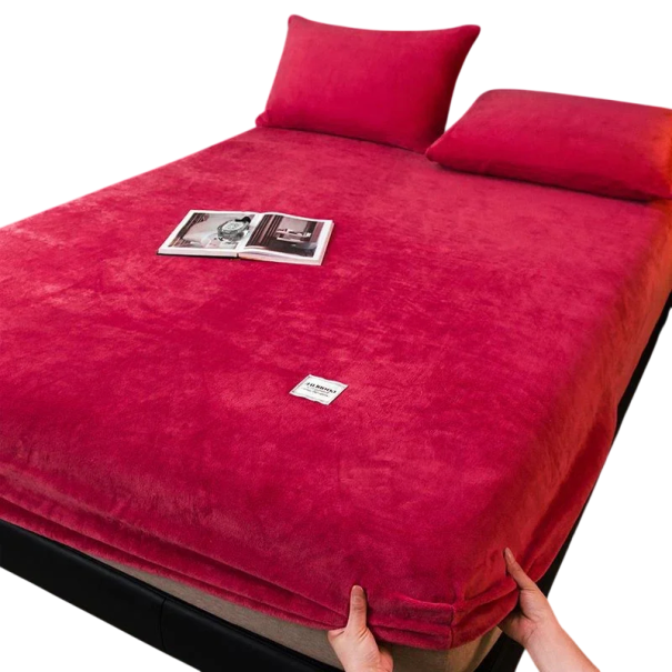 Napínací plyšové prostěradlo 200 × 220 × 25 cm Teplé zimní prostěradlo na matraci Měkký korálový fleece Elastické s gumou po obvodu červená