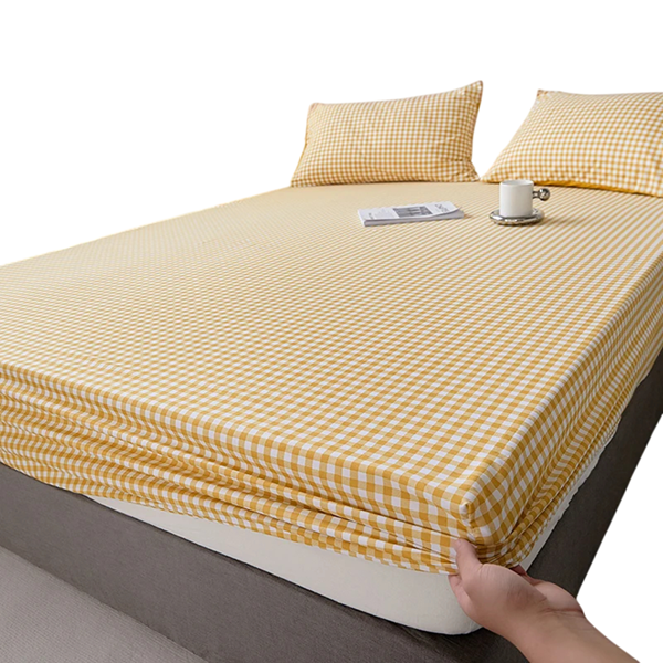 Napínací prostěradlo 100 x 200 x 20 cm Elastické prostěradlo na matraci Bavlna polyester Protiskluzové s gumou po obvodu Jemný kostkovaný vzor žlutá