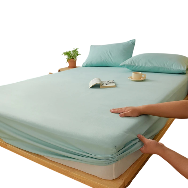 Napínací prostěradlo 140 x 200 x 30 cm Elastické prostěradlo na matraci Bavlna polyester Protiskluzové s gumou po obvodu Jednobarevné zelená