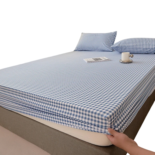 Napínací prostěradlo 150 x 190 x 30 cm Elastické prostěradlo na matraci Bavlna polyester Protiskluzové s gumou po obvodu Barevné modrá