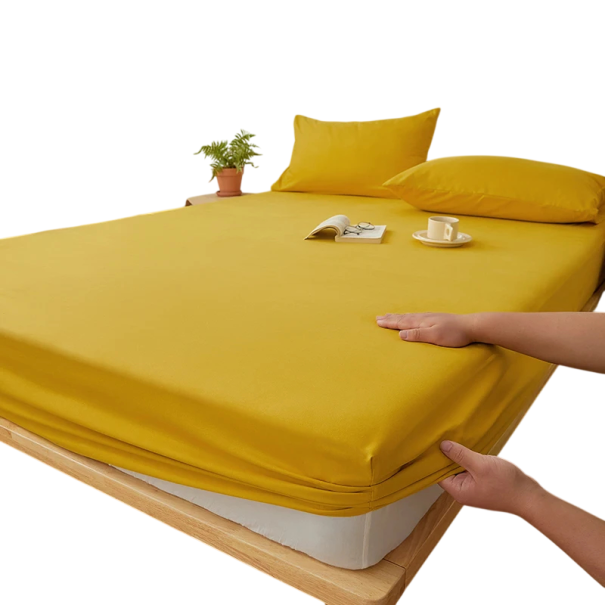 Napínací prostěradlo 160 x 200 x 30 cm Elastické prostěradlo na matraci Bavlna polyester Protiskluzové s gumou po obvodu Jednobarevné žlutá