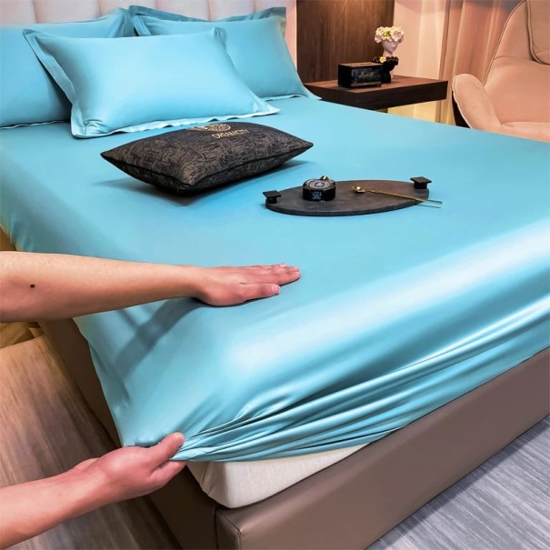 Napínací prostěradlo s gumou 400 TC rozměr 200 x 220 cm Jednobarevné hladké prostěradlo příjemné na dotek Pro matrace do 30 cm Menthol Blue
