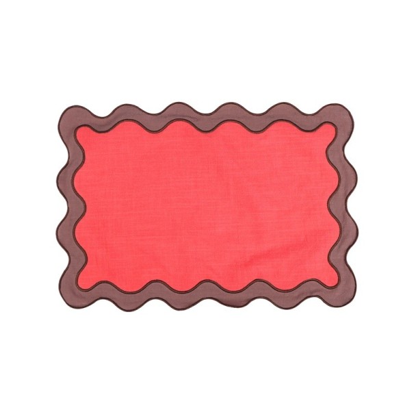 Napperon rectangulaire 48 x 33 cm 100% coton Bord ondulé Design ludique Napperon décoratif en coton pour la table rouge