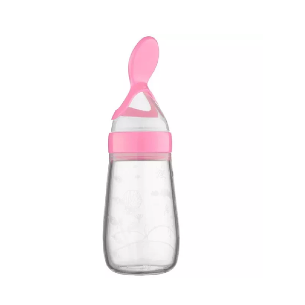 Nappflaska med sked 18 x 5,5 cm rosa