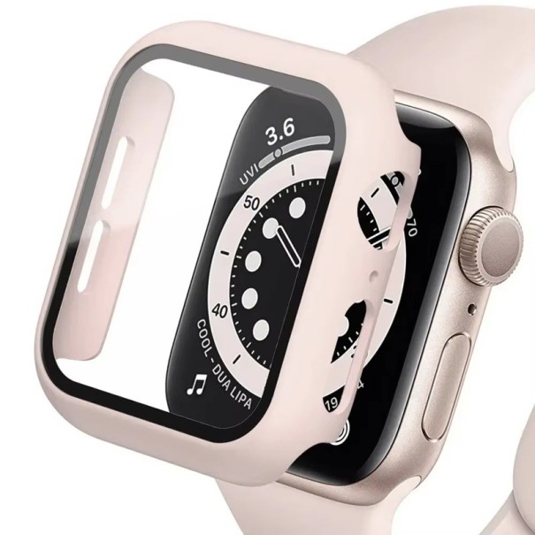 Nárazuvzdorný kryt pro Apple Watch 45 mm, 360° tvrzené sklo a ochranný rámeček pro Series 7, 8, 9, maximální ochrana displeje světle růžová