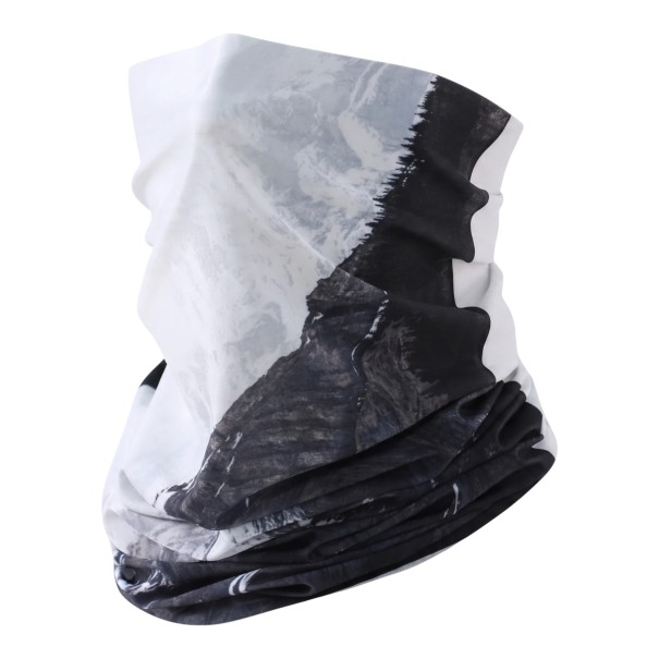 Nárculo com estampado de paisagem montanhosa em preto e branco como lenço e gola para caminhadas, ciclismo e pesca 1