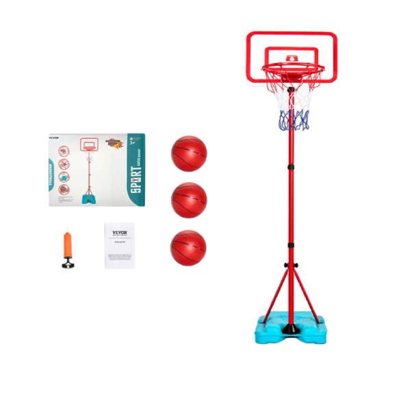 Nastavitelný basketbalový koš se stojanem 104-190 cm červeno-modrý se 3 míči a pumpou pro děti pro vnitřní i venkovní hru 1