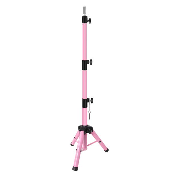 Nastavitelný stojan na paruky až 140 cm s otočným vrškem, nerezová ocel, stabilní stativ pro kosmetické salony růžová