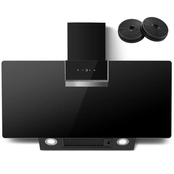Nástěnná digestoř 800 m³/h 90 x 38,7 x 79 cm nerezový kryt s černým sklem LED osvětlení dotykové ovládání odsavač par do kuchyně 1