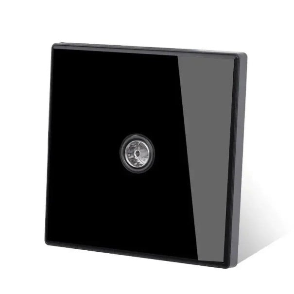 Nástěnná TV anténní zásuvka s konektorem koaxiálního kabelu, panel z tvrzeného skla 8,6 x 8,6 cm, plastové tělo, černá 1