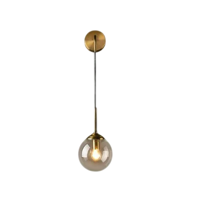 Nástěnné svítidlo se skleněnou kulovou hlavou a kovovým tělem, závit E14, výška 60 cm, šířka 18 cm, do kuchyně nebo ložnice průhledná