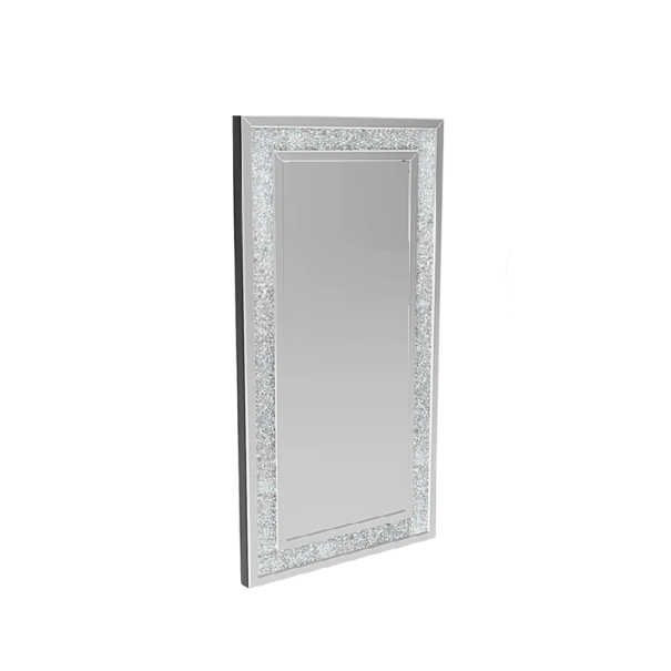 Nástěnné zrcadlo bezrámové s třpytivými křišťálovými kamínky 120 x 60 cm MDF deska a sklo Stříbrné Do ložnice i k toaletnímu stolku 1