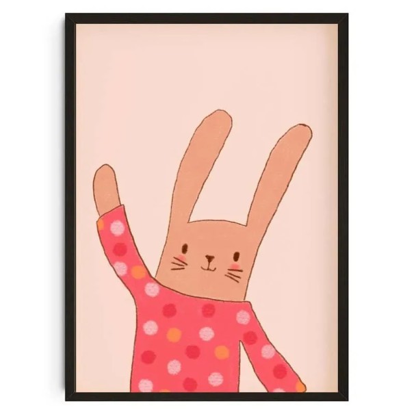 Nástenný plagát s ilustráciou zajaca 30 × 42 cm tlač na plátno ružové pozadie dekorácia do detskej izby bez rámu 1