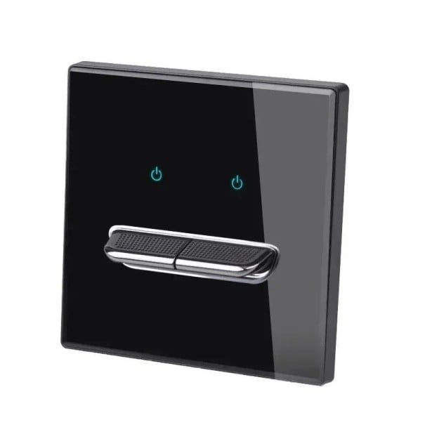 Nástěnný vypínač s 2 tlačítky, panel z tvrzeného skla 8,6 x 8,6 cm, 250 V, 16 A, LED kontrolky, pro podomítkovou krabici černá
