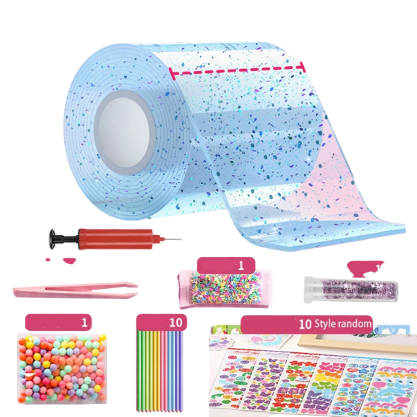 Nastro di adesivo biadesivo in nano-gel gonfiabile 1 m x 5 cm nastro colorato impermeabile estensibile con glitter e accessori blu