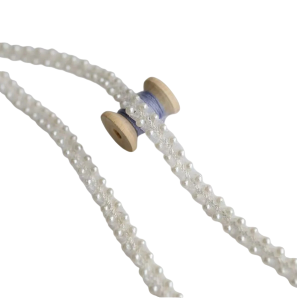 Nastro di pizzo con imitazione di perle 0,9 cm x 91 cm Miscela di poliestere e cotone pizzo decorativo con perle per decorare abiti, indumenti, accessori 1