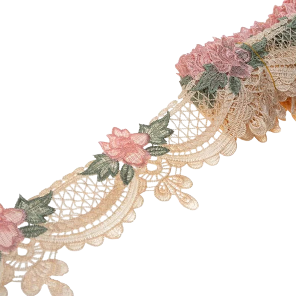 Nastro rosa in pizzo 13 cm x 91 cm Nastro decorativo in pizzo in poliestere largo per decorare abiti e decorazioni nuziali 1