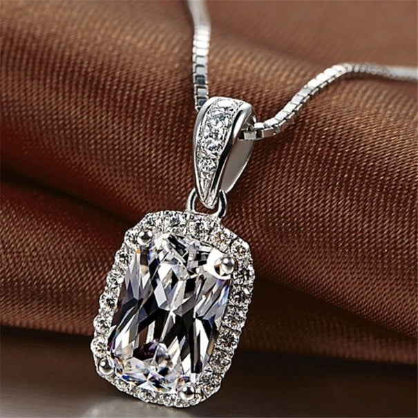 Naszyjnik damski z kamieniem D415 biały