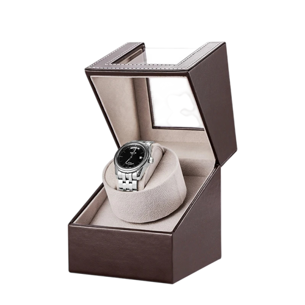 Natahovač hodinek pro automatické hodinky s USB kabelem PU kůže luxusní box pro 1 hodinky elegantní pouzdro krémová