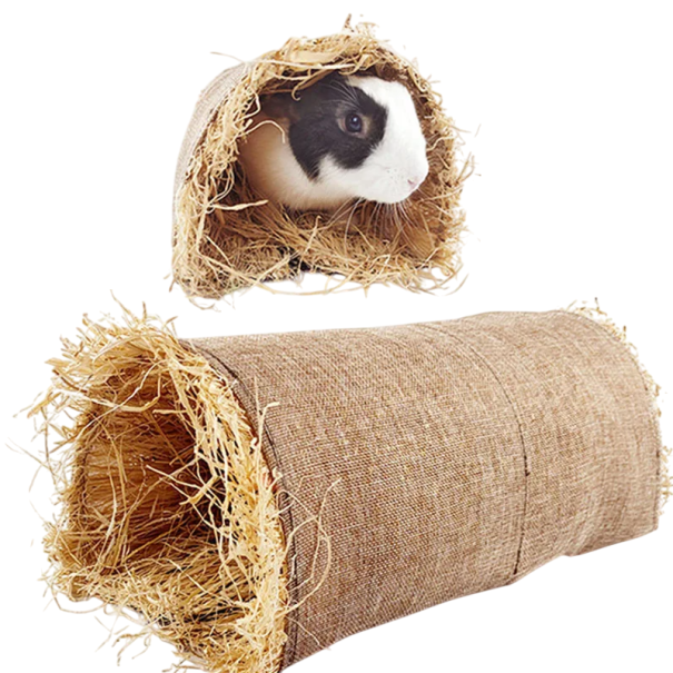 Natural Tunnel for Rodents 38 x 19 x 16 cm Toy and Hideaway Made from Cotton, Hemp and Hay For Rabbits, Guinea Pigs, Chinchillas, Hamsters, Cages 1