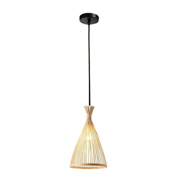 Natürlicher hängender Kronleuchter im modernen Stil, handgefertigte Rattan-Pendelleuchte, Holz-Deckenlampe mit schwarzem Hängedraht, 120 cm, 38 x 21 cm 1