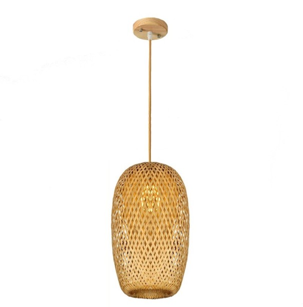 Naturlig flätad hänglampa Trävass hängande ljuskrona E27 glödlampa Hemrörsdekoration Handvävd ljusarmatur 36 x 18 cm beige