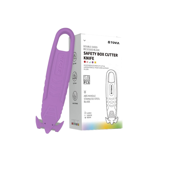 Navaja de seguridad 10 piezas 14 cm Cortador de cartón Hoja plegable Mango ergonómico Navaja de trabajo para almacenes Taller Hogar morado