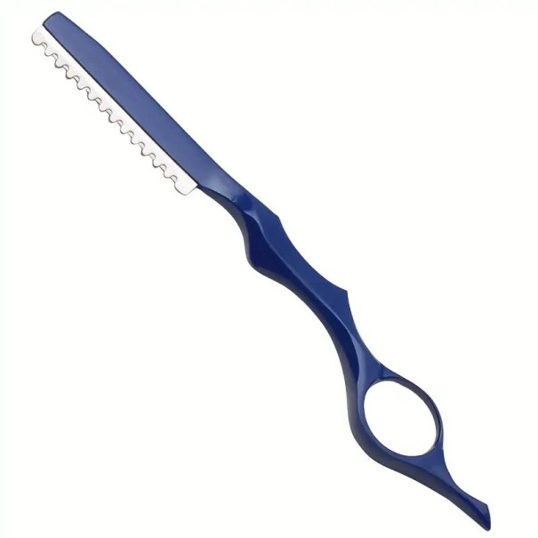 Navaja para desfilado de cabello con cuchilla intercambiable de 17,5 cm, mango ergonómico de aluminio para corte de cabello azul