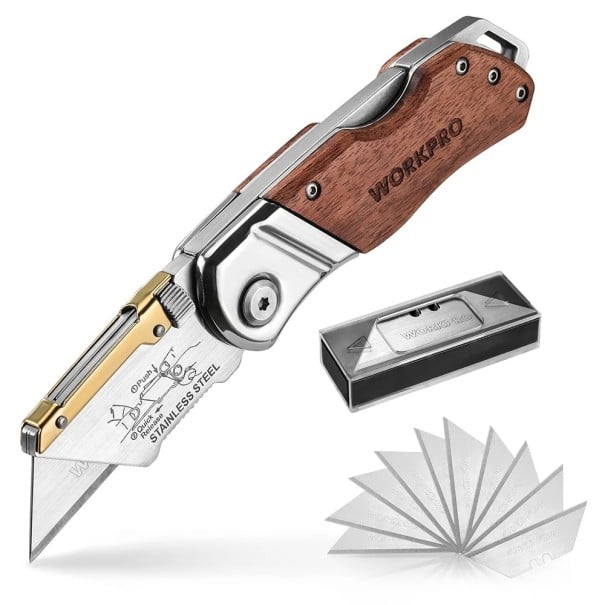 Navaja plegable con hojas intercambiables 17 cm Navaja de corte afilada con cuerpo de metal 10 hojas de repuesto Navaja de hobby para aficionados 1