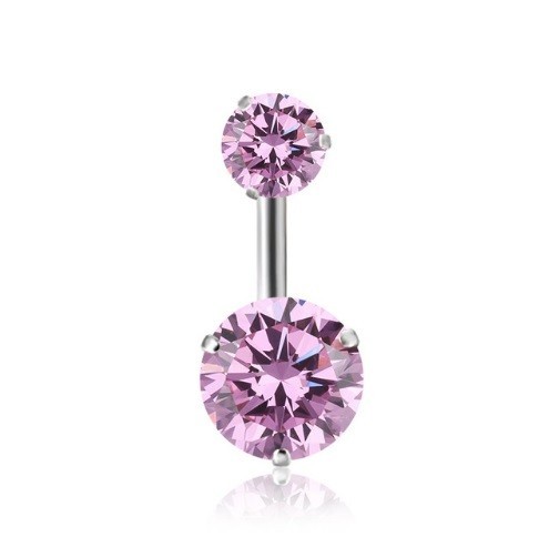 Navelpiercing met twee steentjes J3524 roze