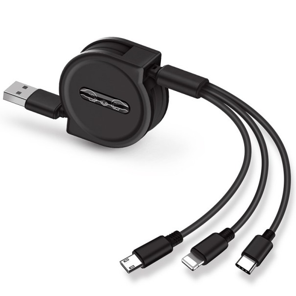 Navíjací USB kábel Micro USB / USB-C / Lightning čierna