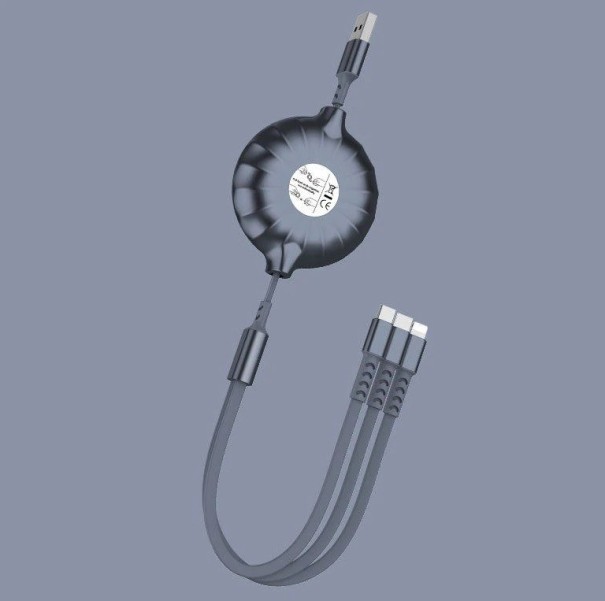 Navíjecí USB kabel 3v1 K637 šedá