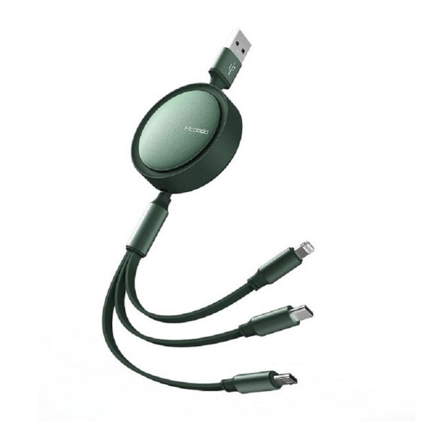 Navíjecí USB kabel 3v1 K671 tmavě zelená