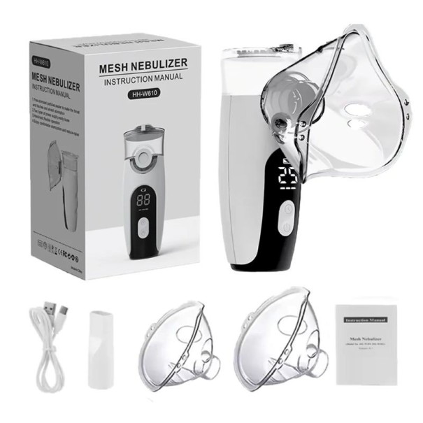 Nebulizador de red portátil USB recargable inhalador silencioso con batería blanco y negro para adultos y niños durante la inhalación 1