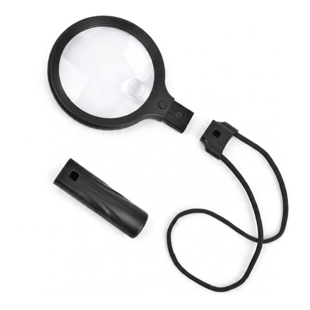 Neck Magnifier with Lighting 30 LED Magnification 5x and 10x Lens 138 mm Removable Handle USB-C Charging Black for Reading Sewing and Handicrafts 1
