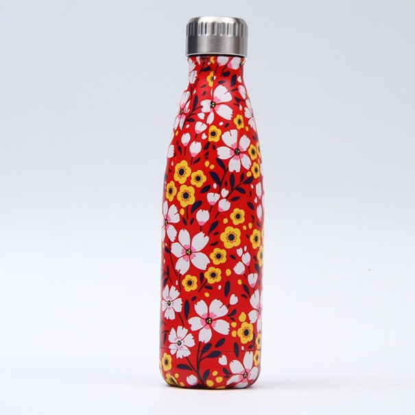 Nerezová cestovná fľaša s motívom kvetín 5