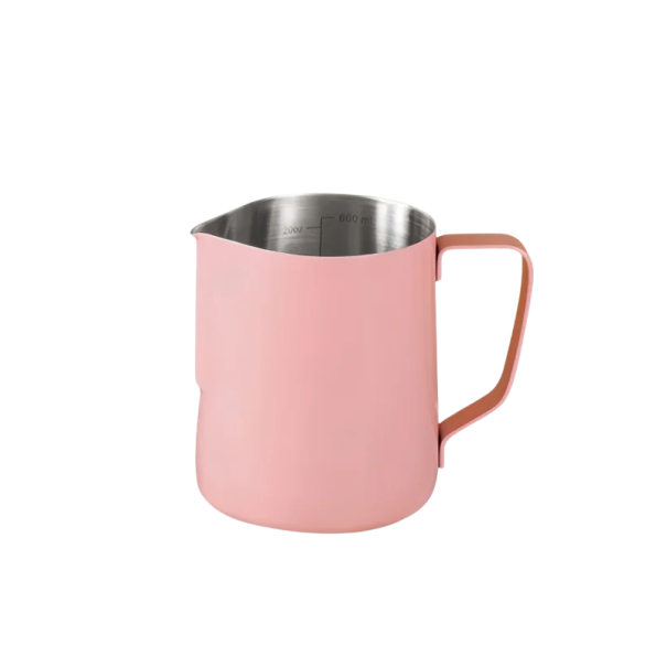Nerezová konvička na šľahanie mlieka 600 ml 9 x 8 cm Baristická kanvica s hubičkou na latte art Nádoba na mlieko pre kávovary ružová