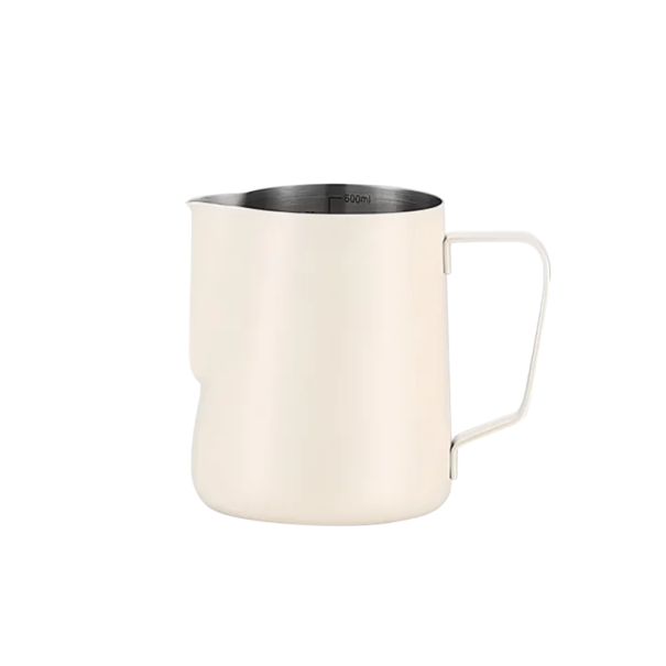 Nerezová konvička na šlehání mléka 600 ml 9 x 8 cm Baristická konvice s hubičkou na latte art Nádoba na mléko pro kávovary béžova