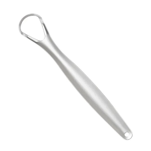 Nerezová škrabka na jazyk s očkem 2,4 cm Hygienický čistič jazyka z nerezové oceli Ergonomická pomůcka pro každodenní ústní hygienu stříbrná