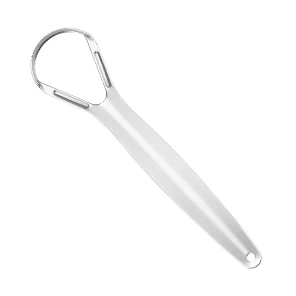 Nerezová škrabka na jazyk s očkem 3,5 cm Hygienický čistič jazyka z nerezové oceli Ergonomická pomůcka pro odstranění povlaku stříbrná