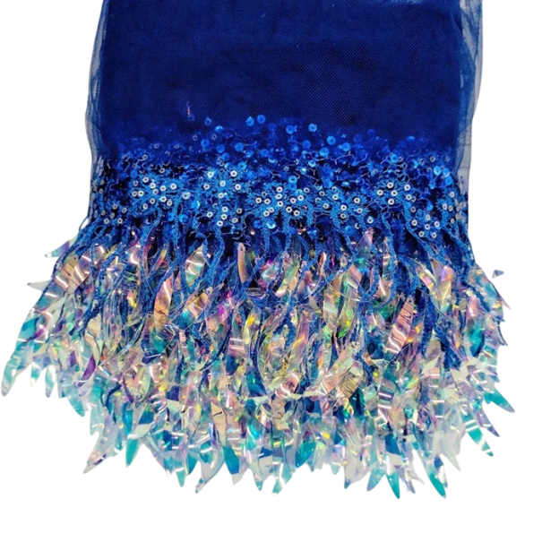 Net Ribbon with Sequins and Fringes 18 cm x 46 cm Decorative Polyester Ribbon for Sewing Embellishing Clothing Dance Costumes DIY dark blue