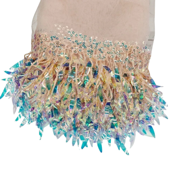 Netzband mit Pailletten und Fransen 18 cm x 46 cm Dekoratives Polyesterband zum Nähen von Bekleidungen Tanzkostümen DIY beige